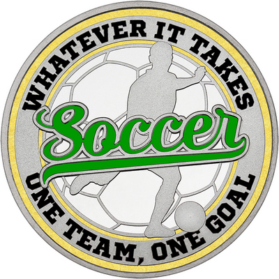 Green "Soccer" with Gold Outer Circular Borders
